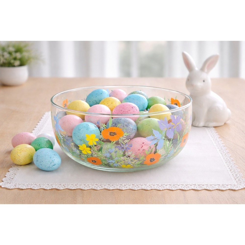 Vintage MCM Dorothy Thorpe Spring Flowers Glass Punch‎ Decor Bowl Easter